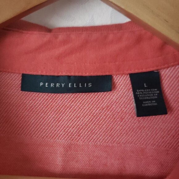 Perry Ellis Men's Top  Collar Size Large Salmon Horizonal stripes Casual - Picture 4 of 7